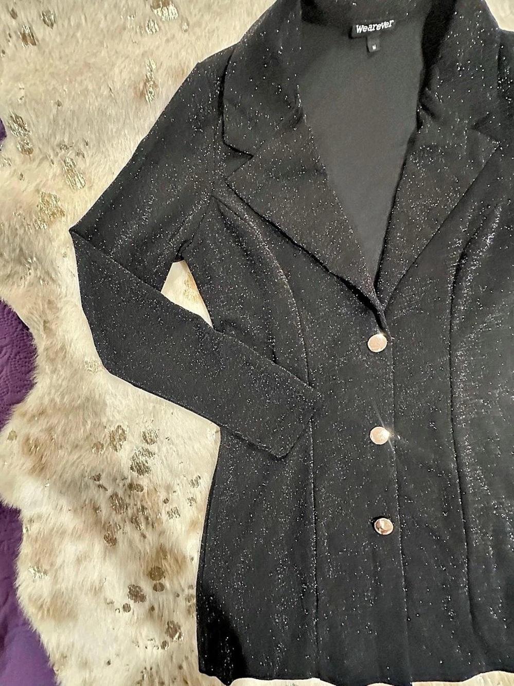 Wearever Long Black Blazer With Silver Metallic Shimmer Size Medium